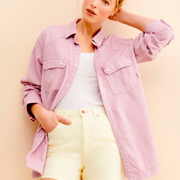 We The Free x Free People Westward Bound Lg Button Oversized Pink Shacket New - Picture 4 of 12
